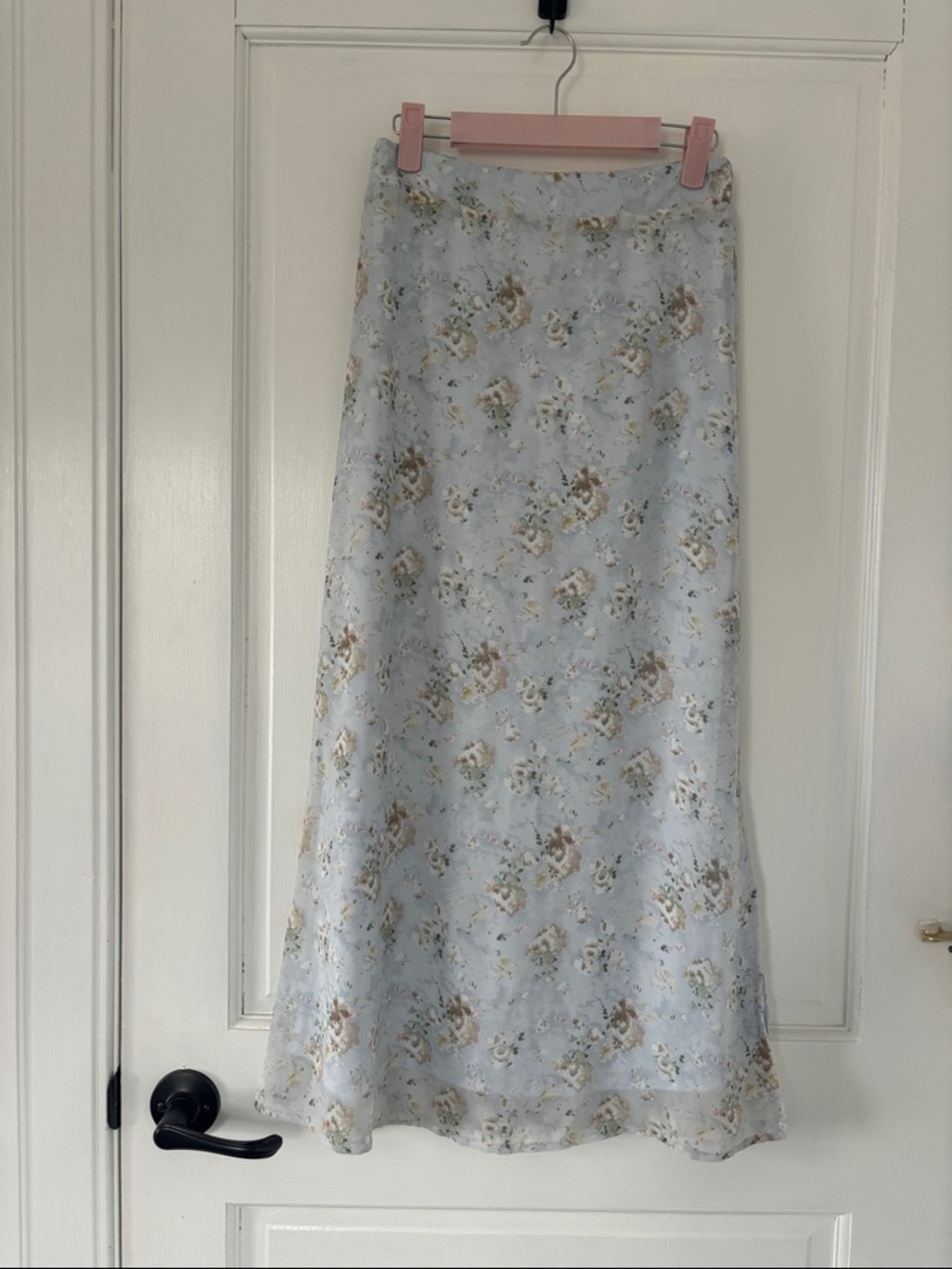 Floral Light Blue Midi Skirt
